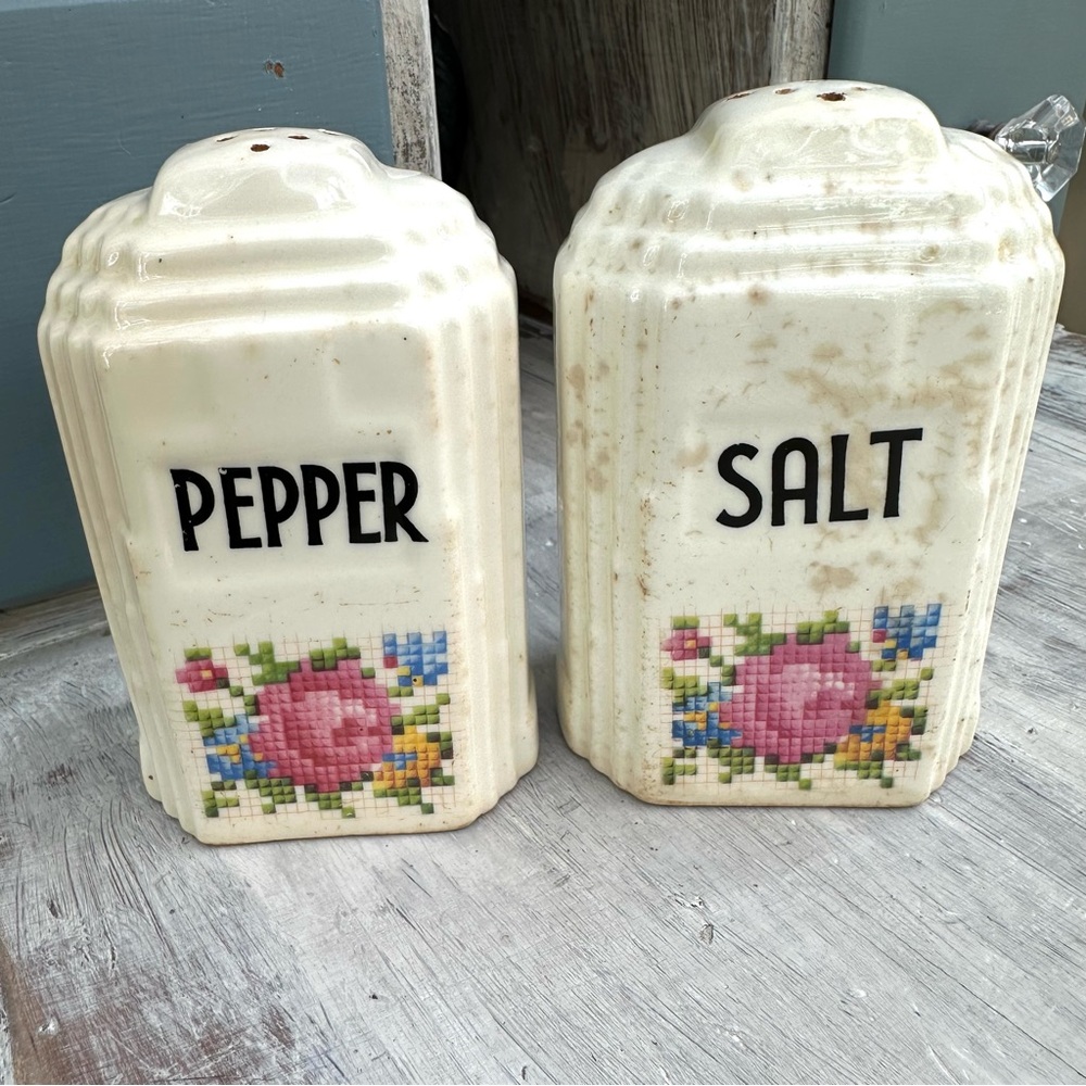 Vintage Needlepoint Design Salt & Pepper Shakers